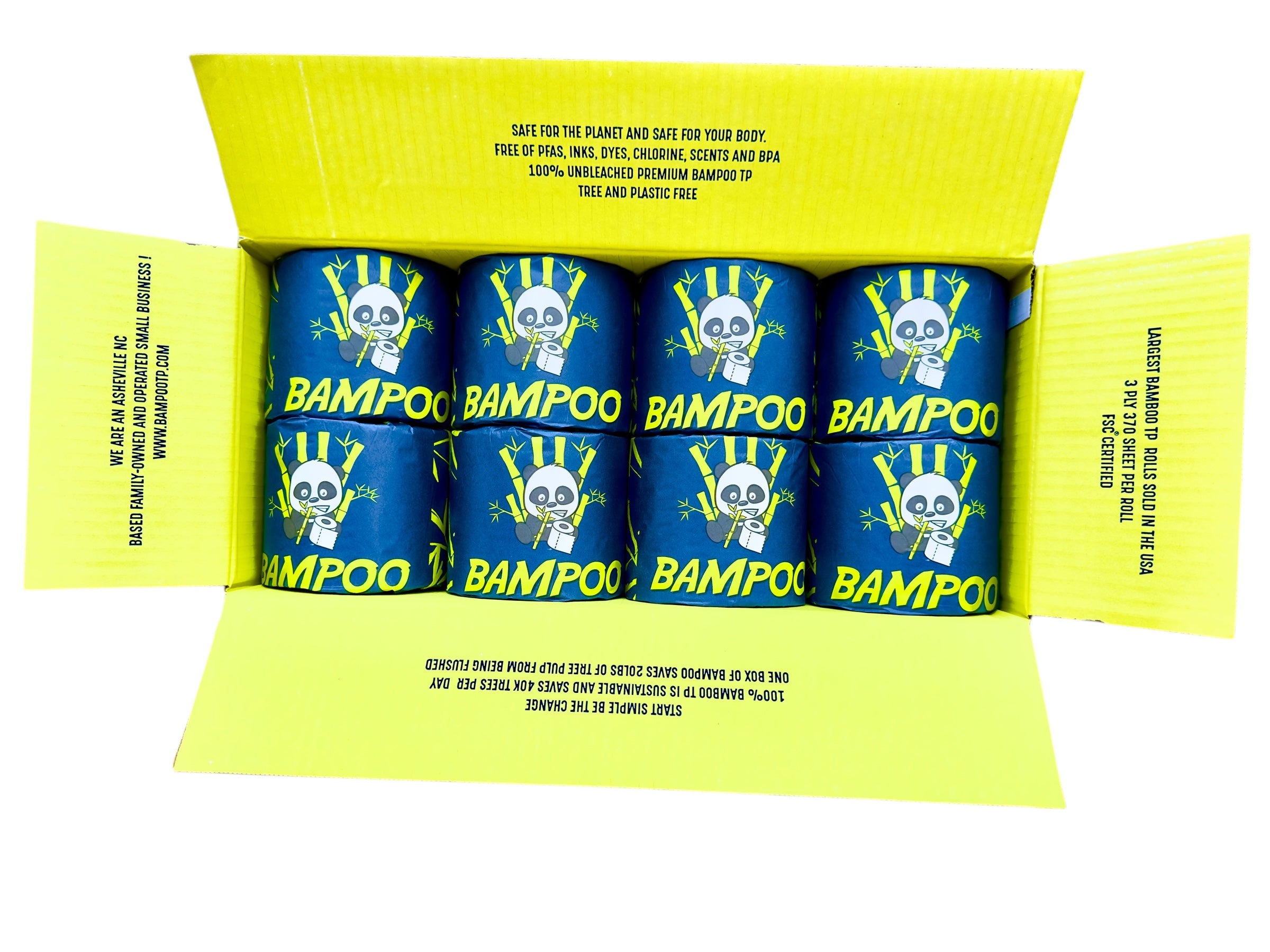 NEW LARGER Bampoo Premium Bamboo Toilet Paper | Plastic-free, Chemical-free, Tree-free, Septic-safe, & Unbleached | 24 Rolls (370 sheets 3-ply)