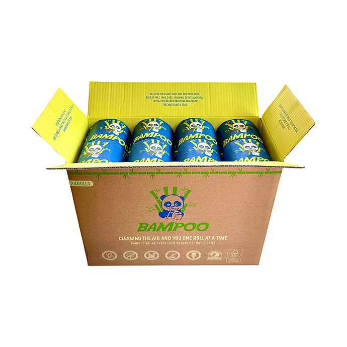 NEW LARGER Bampoo Premium Bamboo Toilet Paper | Plastic-free, Chemical-free, Tree-free, Septic-safe, & Unbleached | 24 Rolls (370 sheets 3-ply)