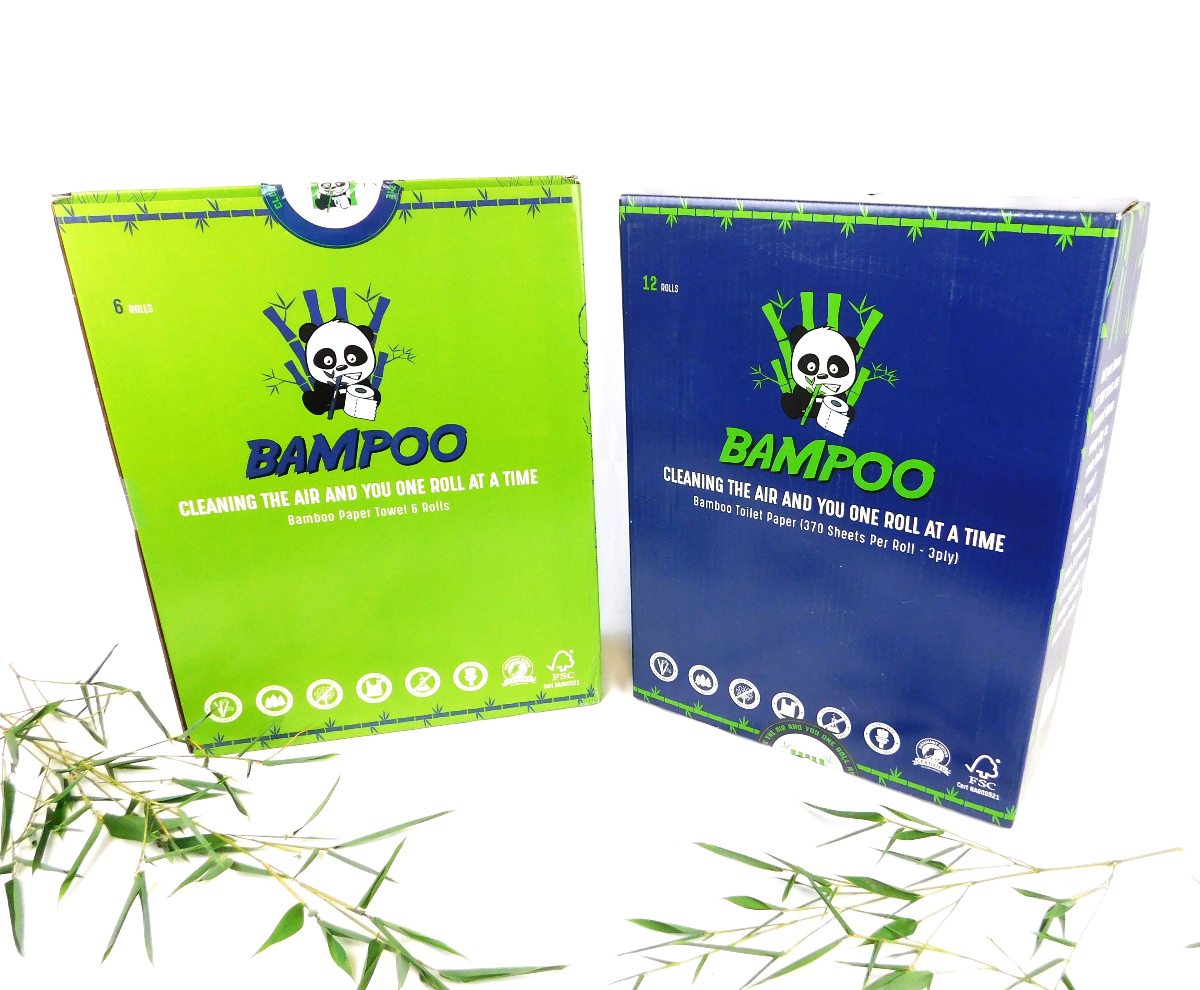Combo Pack 6 Roll Paper Towels and 12 Rolls Bamboo Toilet Paper