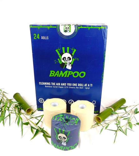 Bampoo Premium Bamboo Toilet Paper | Plastic-free, Chemical-free, Tree-free, Septic-safe, & Unbleached | 24 Rolls (370 sheets 3-ply)
